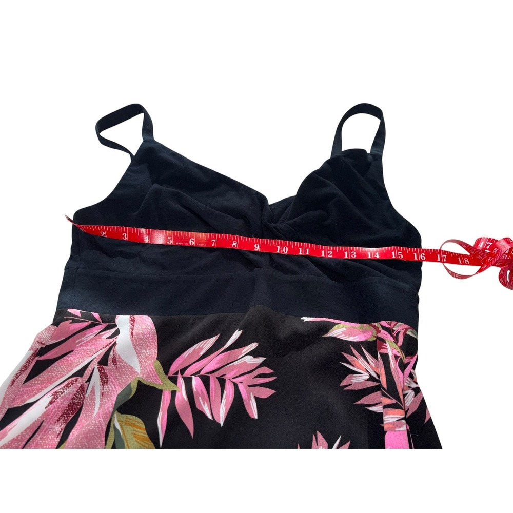 Cabi Beach Club Dress Medium Black Pink Tropical Floral Surplice Midi 5384 Vacay - Picture 12 of 13